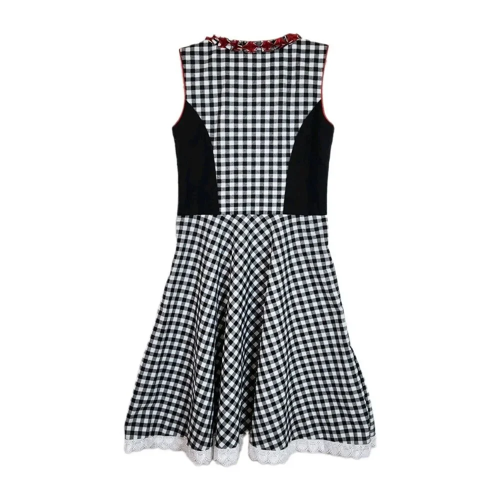 Authentic German Girls Gingham Dirndl Dress Ribbon Lace Up Oktoberfest Sz. 9/10